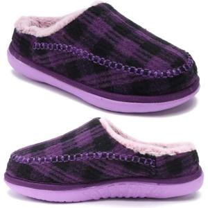 imageKuaiLu Womens Clog Slippers with Comfy Arch Support Orthotic Plantar Memory Foam Ladies Slippers for Women Winter Warm Fluff Faux Slip on Felt Houes Shoes Hard Rubber Sole Purple Plaid size 11