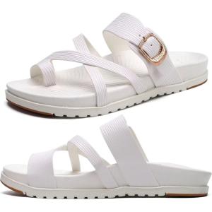imageKuaiLu Womens Orthopedic Sandals With Comfortable Arch Support Cushion Yoga Mat Slides Fashion Summer Beach Flat Sandles Adjustable Open Toe Travel Outdoor Plantar Fasciitis Flip Flops US Size 511Bride White