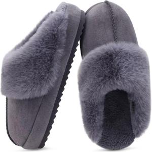 imageKuaiLu Womens House Platform Slippers Warm Faux Suede Fuzzy Thick Cushioned Yoga Foam Shoes Ladies Slipper Home Lightweight Slip on Indoor Outdoor NonSlip Hard SoleGrey