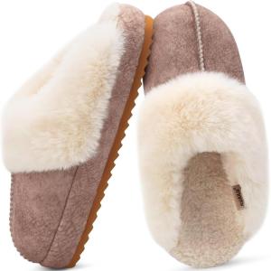 imageKuaiLu Womens House Platform Slippers Warm Faux Suede Fuzzy Thick Cushioned Yoga Foam Shoes Ladies Slipper Home Lightweight Slip on Indoor Outdoor NonSlip Hard SoleBeige
