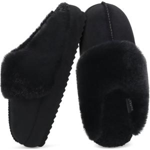 imageKuaiLu Womens House Platform Slippers Warm Faux Suede Fuzzy Thick Cushioned Yoga Foam Shoes Ladies Slipper Home Lightweight Slip on Indoor Outdoor NonSlip Hard SoleBlack