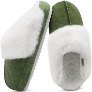 imageKuaiLu Womens House Platform Slippers Warm Faux Suede Fuzzy Thick Cushioned Yoga Foam Shoes Ladies Slipper Home Lightweight Slip on Indoor Outdoor NonSlip Hard SoleGreen