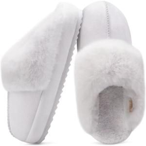 imageKuaiLu Womens House Platform Slippers Warm Faux Suede Fuzzy Thick Cushioned Yoga Foam Shoes Ladies Slipper Home Lightweight Slip on Indoor Outdoor NonSlip Hard SoleWhite