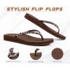 imageKuaiLu Womens Rhinestone Flip Flops with Comfort Arch Support Yoga Mat Cushion Sandals Fashion Summer Beach Travel Orthotic Walking Thong Sandles Slip on Plantar Fasciitis Indoor Outdoor ShoesBrown