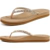 imageKuaiLu Womens Rhinestone Flip Flops with Comfort Arch Support Yoga Mat Cushion Sandals Fashion Summer Beach Travel Orthotic Walking Thong Sandles Slip on Plantar Fasciitis Indoor Outdoor ShoesBeige