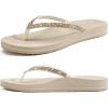 imageKuaiLu Womens Rhinestone Flip Flops with Comfort Arch Support Yoga Mat Cushion Sandals Fashion Summer Beach Travel Orthotic Walking Thong Sandles Slip on Plantar Fasciitis Indoor Outdoor ShoesBeige White