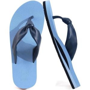 imageKuaiLu Womens Flip Flops With Arch Support Comfortable Yoga Mat Cushion Thong Leather Sandals for Ladies Fashion Slip On Summer Beach Walking Slides Indoor Outdoor Travel Orthotic SlippersBlue