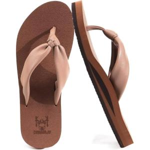 imageKuaiLu Womens Flip Flops With Arch Support Comfortable Yoga Mat Cushion Thong Leather Sandals for Ladies Fashion Slip On Summer Beach Walking Slides Indoor Outdoor Travel Orthotic SlippersBrown