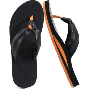 imageKuaiLu Womens Flip Flops With Arch Support Comfortable Yoga Mat Cushion Thong Leather Sandals for Ladies Fashion Slip On Summer Beach Walking Slides Indoor Outdoor Travel Orthotic SlippersBlack Khaki