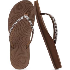 imageKuaiLu Womens Rhinestone Flip Flops with Comfort Arch Support Yoga Mat Cushion Sandals Fashion Summer Beach Travel Orthotic Walking Thong Sandles Slip on Plantar Fasciitis Indoor Outdoor ShoesBrown