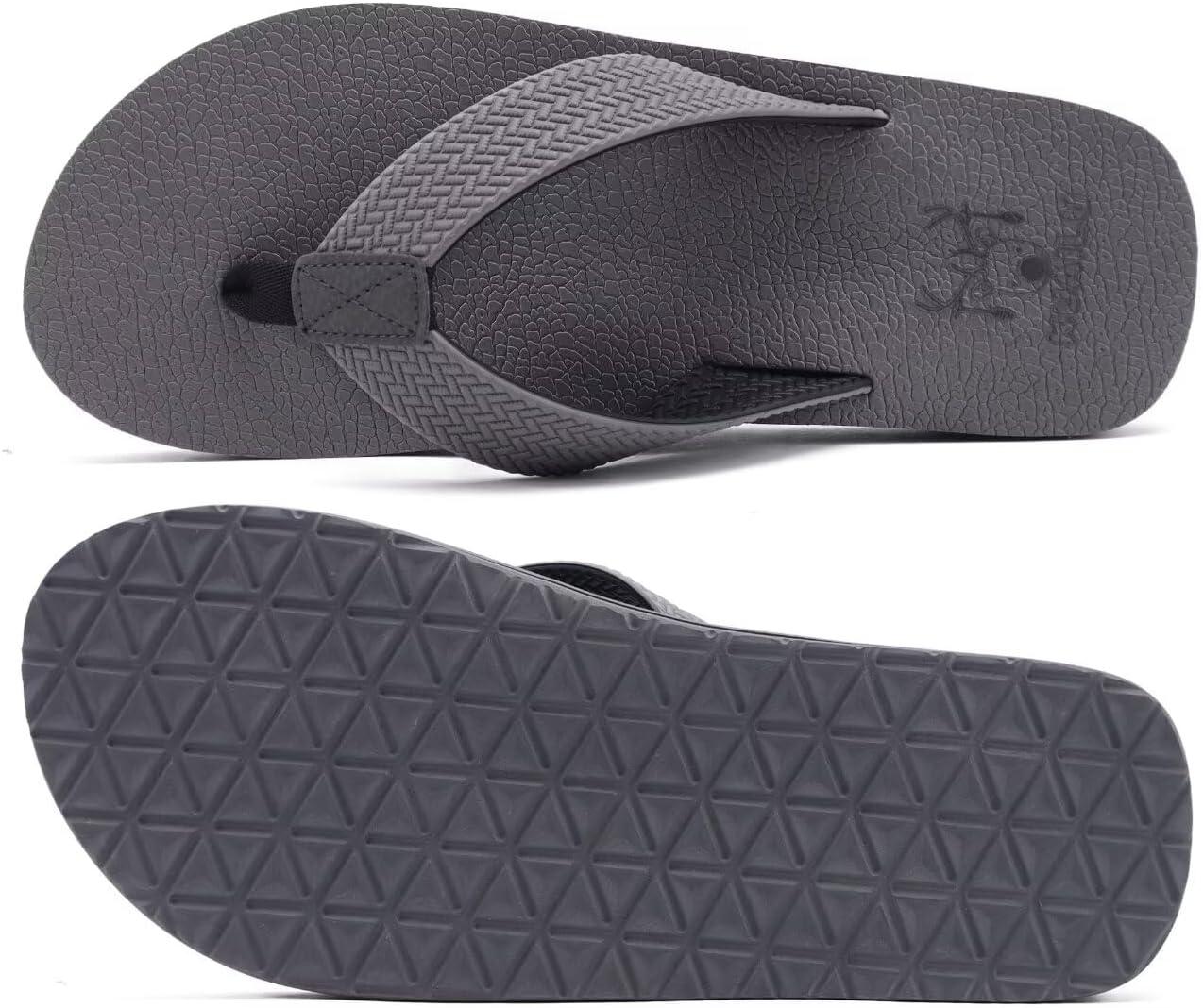 imageKuaiLu Mens Leather Flip Flops Arch Support Summer Beach Pool Water Thong Sandals Waterproof Rubber Walking Shoes Slip on Orthotic Casual Sport Cushioned Wide Slides Shower Slippers Grey Size 7