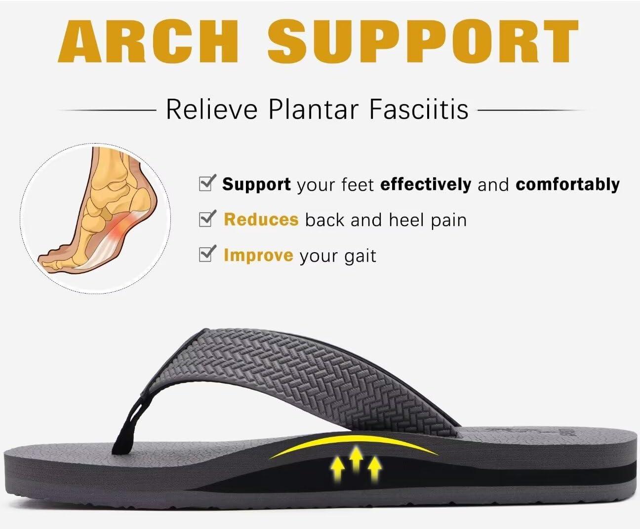 imageKuaiLu Mens Leather Flip Flops Arch Support Summer Beach Pool Water Thong Sandals Waterproof Rubber Walking Shoes Slip on Orthotic Casual Sport Cushioned Wide Slides Shower Slippers Grey Size 7