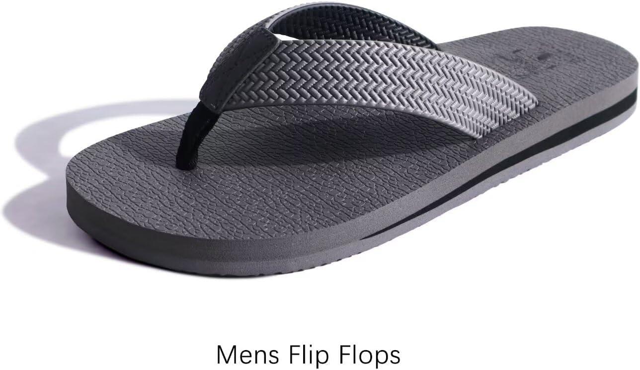imageKuaiLu Mens Leather Flip Flops Arch Support Summer Beach Pool Water Thong Sandals Waterproof Rubber Walking Shoes Slip on Orthotic Casual Sport Cushioned Wide Slides Shower Slippers Grey Size 7