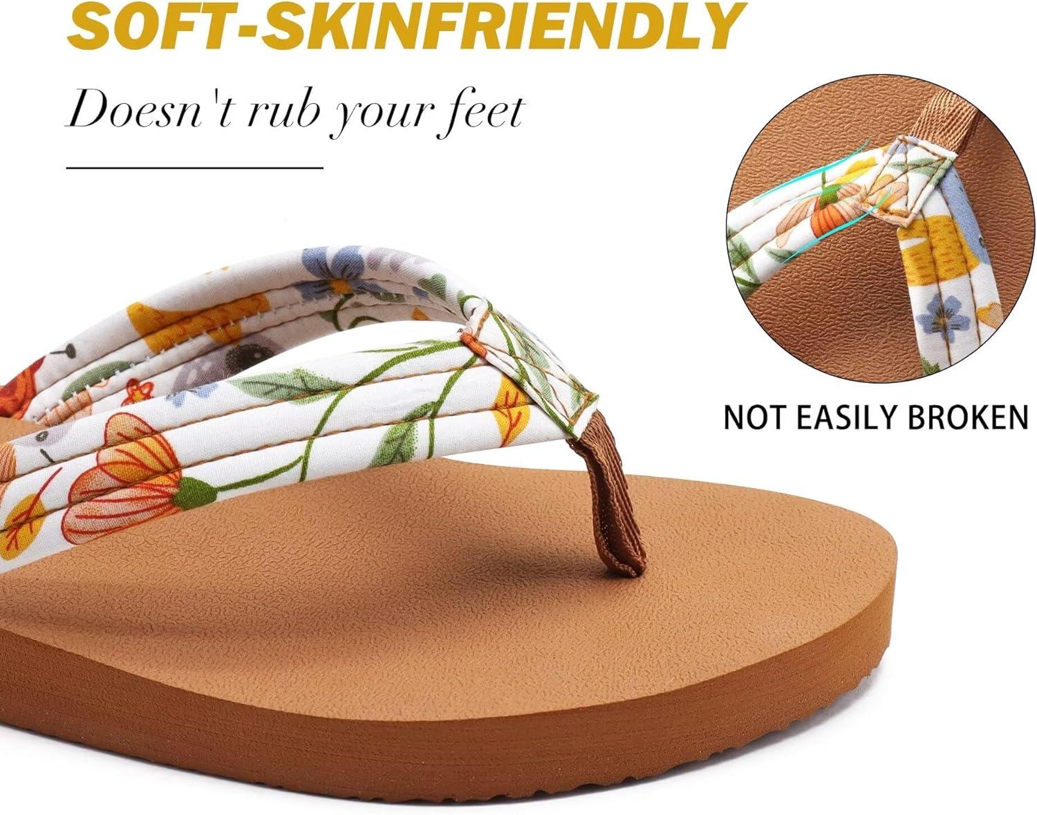 imageKuaiLu Womens Arch Support Flip Flops Ladies Comfort Lightweight Soft Yoga Mat Cushion Walking Thong SandalsBeige