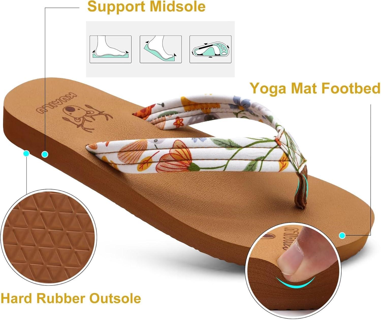 imageKuaiLu Womens Arch Support Flip Flops Ladies Comfort Lightweight Soft Yoga Mat Cushion Walking Thong SandalsBeige