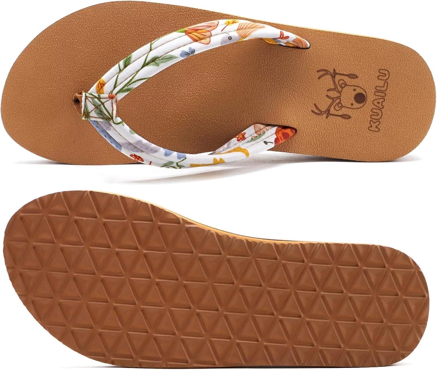imageKuaiLu Womens Arch Support Flip Flops Ladies Comfort Lightweight Soft Yoga Mat Cushion Walking Thong SandalsBeige Khaki