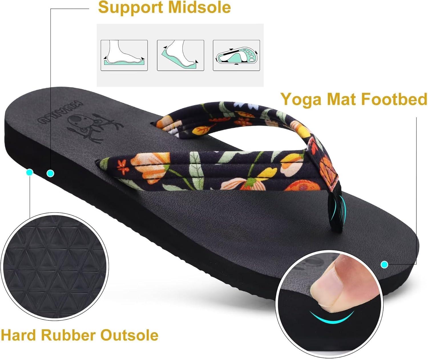 imageKuaiLu Womens Arch Support Flip Flops Ladies Comfort Lightweight Soft Yoga Mat Cushion Walking Thong SandalsBlack