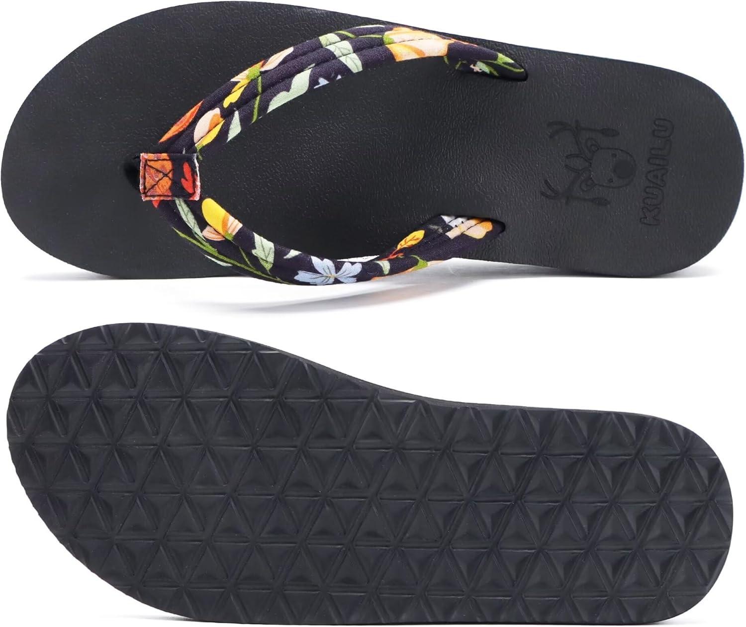 imageKuaiLu Womens Arch Support Flip Flops Ladies Comfort Lightweight Soft Yoga Mat Cushion Walking Thong SandalsBlack
