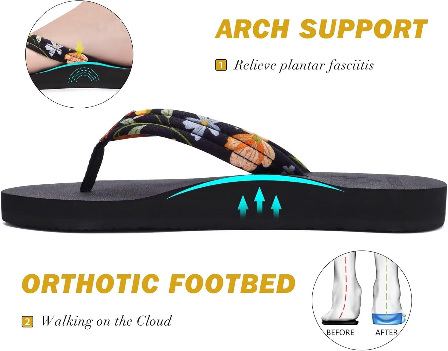 imageKuaiLu Womens Arch Support Flip Flops Ladies Comfort Lightweight Soft Yoga Mat Cushion Walking Thong SandalsBlack