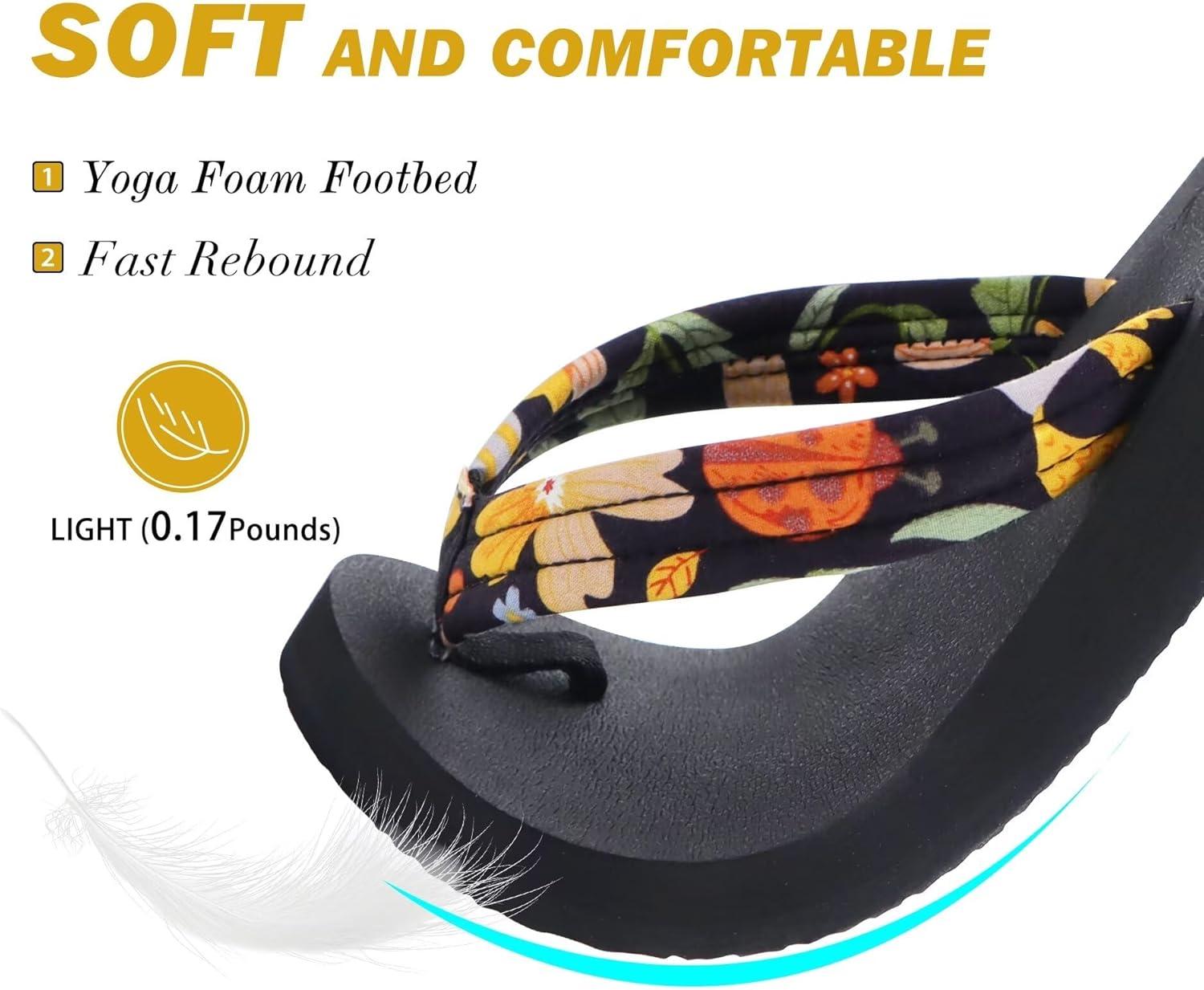 imageKuaiLu Womens Arch Support Flip Flops Ladies Comfort Lightweight Soft Yoga Mat Cushion Walking Thong SandalsBlack