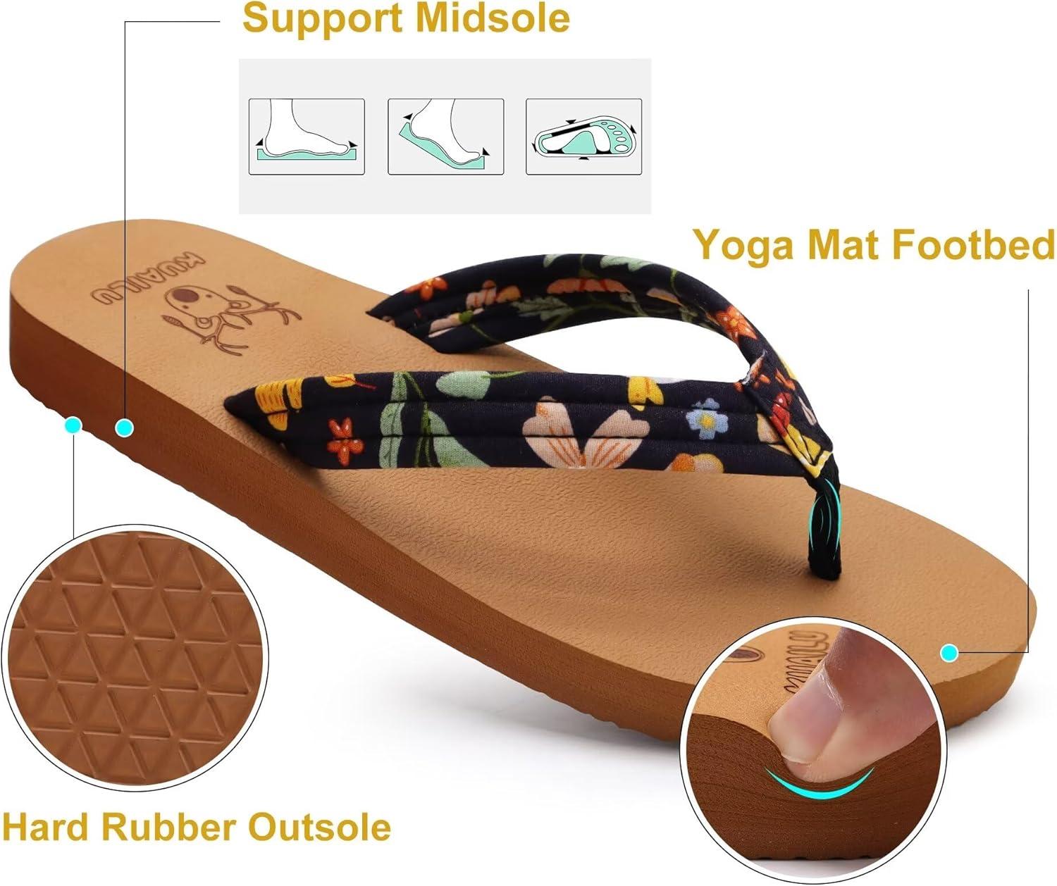imageKuaiLu Womens Arch Support Flip Flops Ladies Comfort Lightweight Soft Yoga Mat Cushion Walking Thong SandalsBlack Khaki