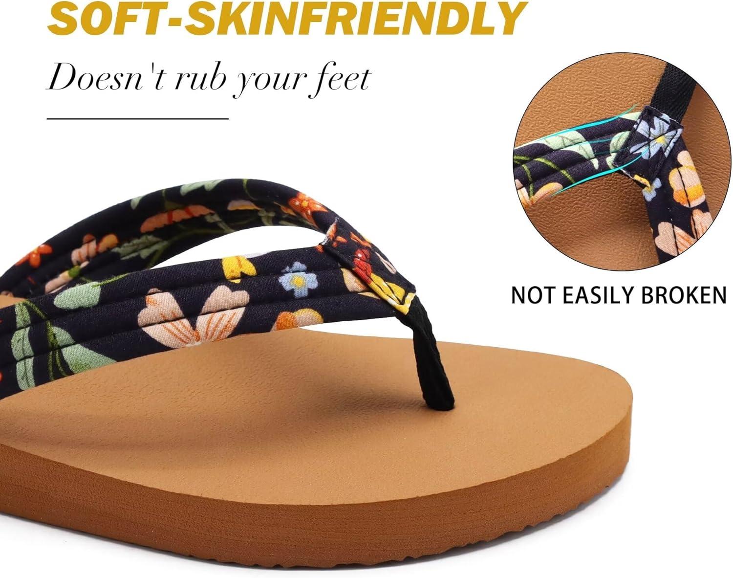 imageKuaiLu Womens Arch Support Flip Flops Ladies Comfort Lightweight Soft Yoga Mat Cushion Walking Thong SandalsBlack Khaki
