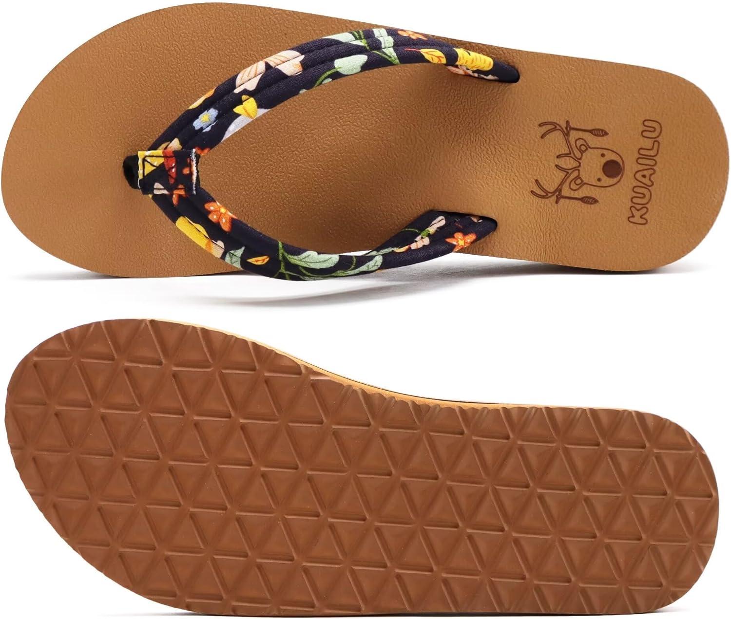 imageKuaiLu Womens Arch Support Flip Flops Ladies Comfort Lightweight Soft Yoga Mat Cushion Walking Thong SandalsBlack Khaki