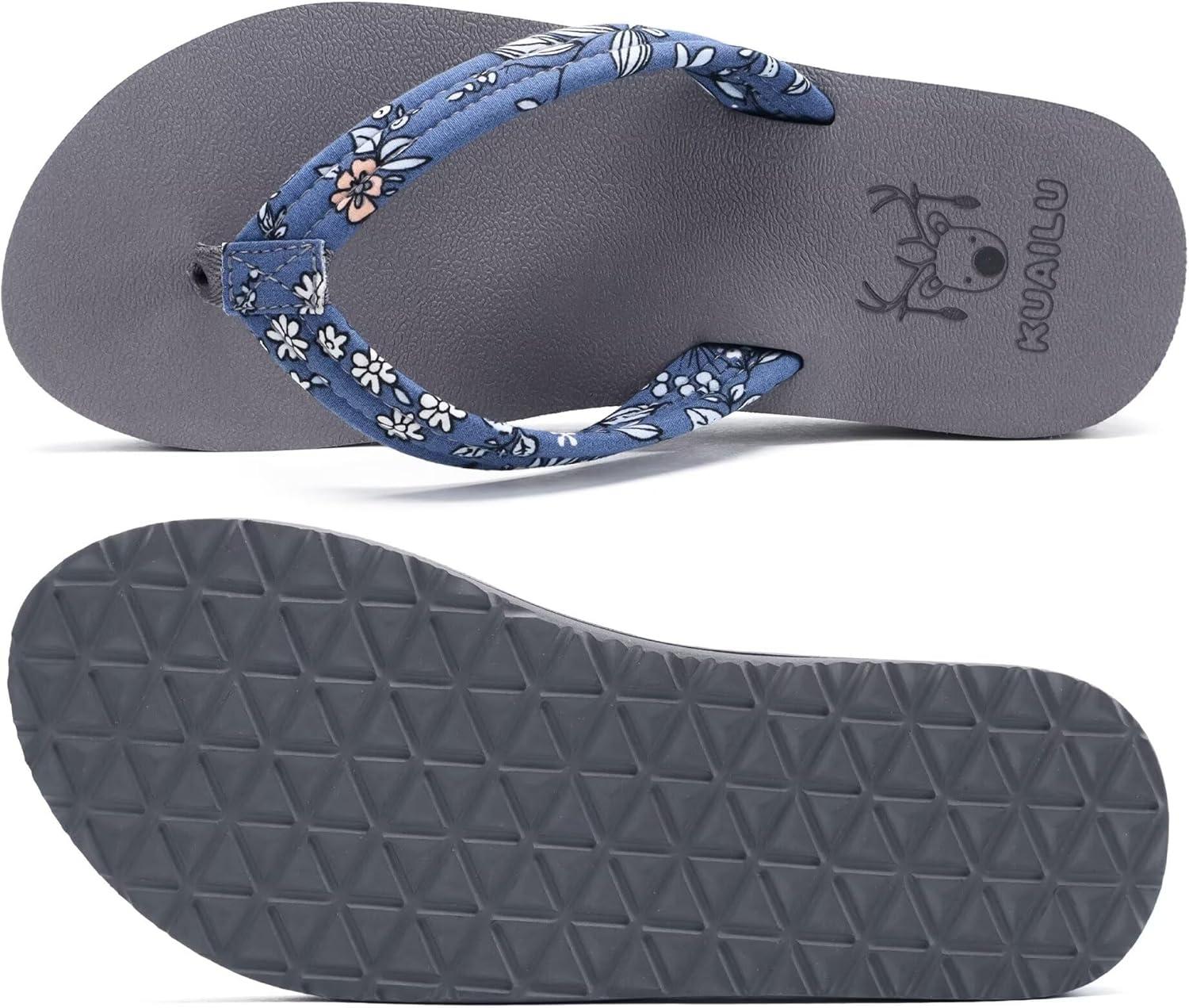 imageKuaiLu Womens Arch Support Flip Flops Ladies Comfort Lightweight Soft Yoga Mat Cushion Walking Thong SandalsBlue Grey