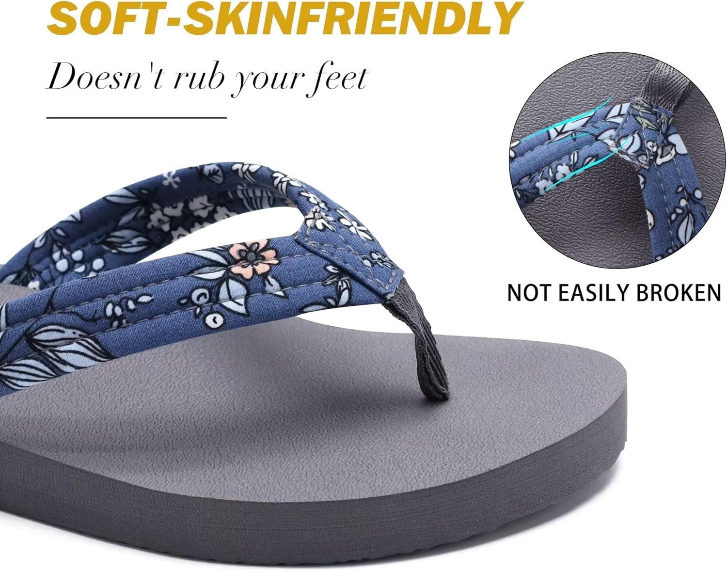 imageKuaiLu Womens Arch Support Flip Flops Ladies Comfort Lightweight Soft Yoga Mat Cushion Walking Thong SandalsBlue Grey