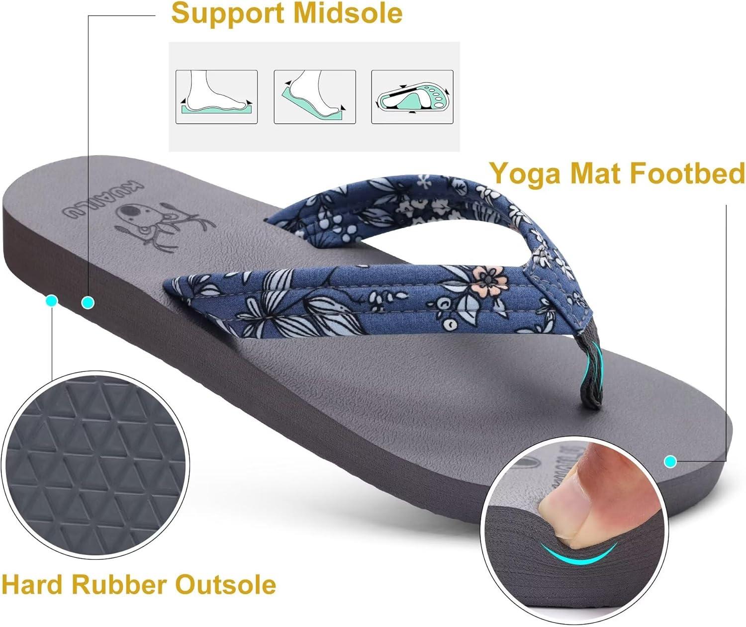 imageKuaiLu Womens Arch Support Flip Flops Ladies Comfort Lightweight Soft Yoga Mat Cushion Walking Thong SandalsBlue Grey