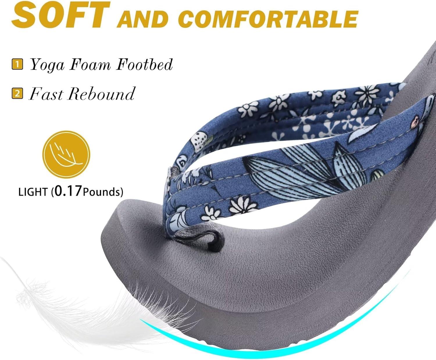 imageKuaiLu Womens Arch Support Flip Flops Ladies Comfort Lightweight Soft Yoga Mat Cushion Walking Thong SandalsBlue Grey
