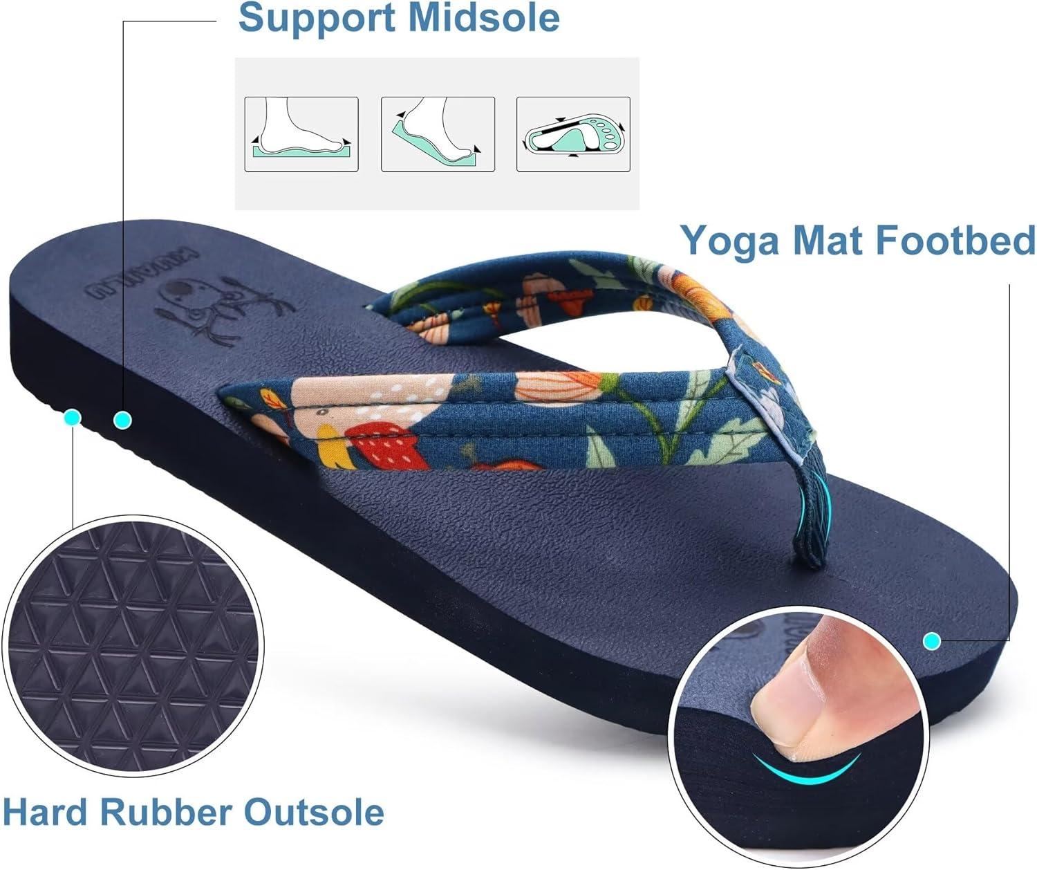 imageKuaiLu Womens Arch Support Flip Flops Ladies Comfort Lightweight Soft Yoga Mat Cushion Walking Thong SandalsNavy Blue