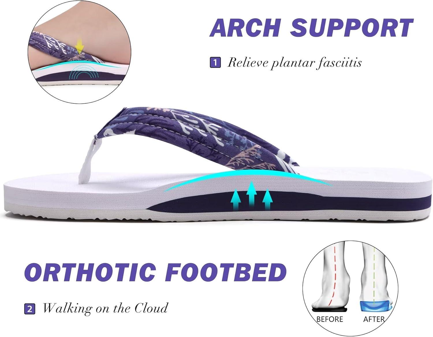 imageKuaiLu Womens Arch Support Flip Flops Ladies Comfort Lightweight Soft Yoga Mat Cushion Walking Thong SandalsPurple White
