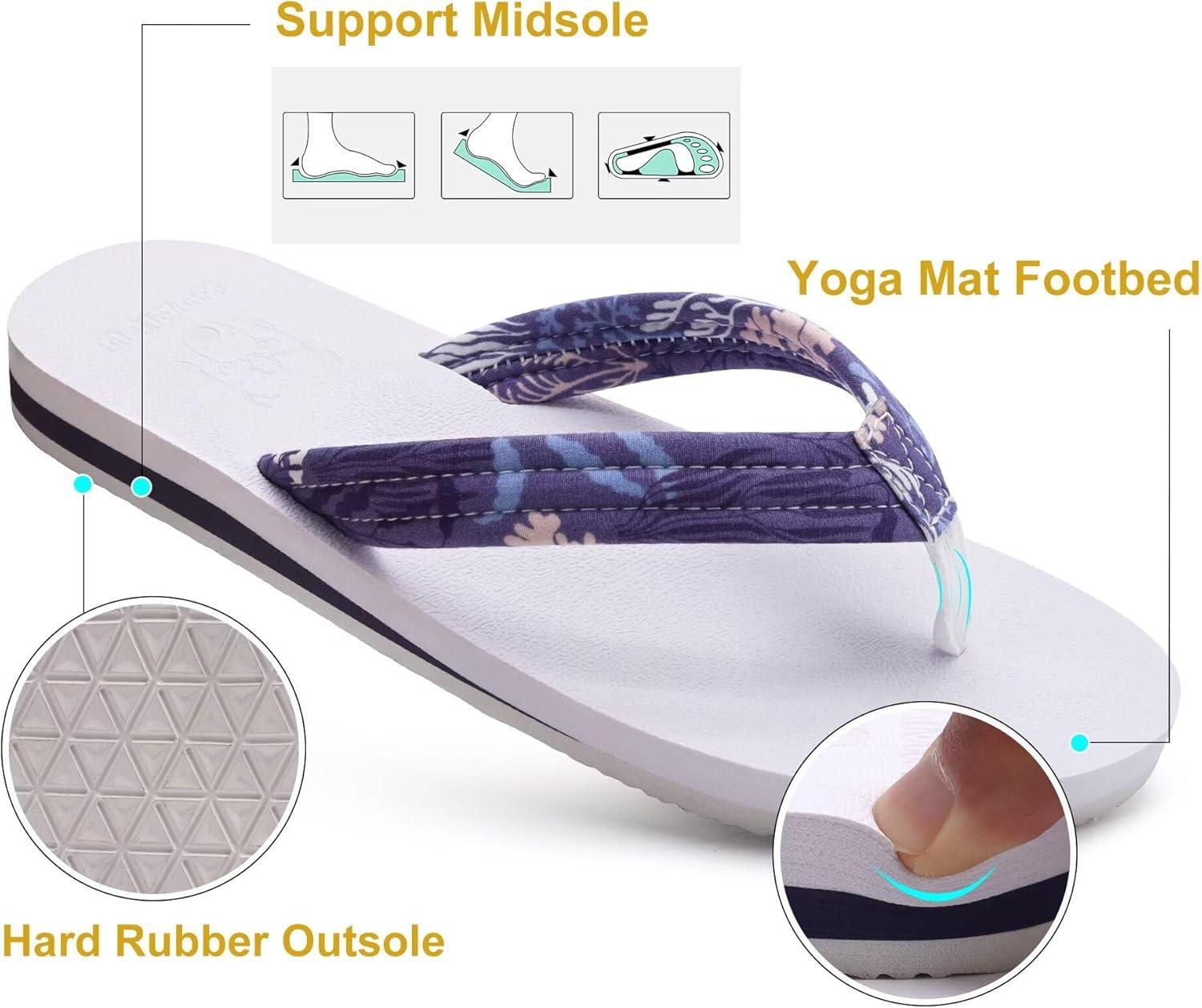 imageKuaiLu Womens Arch Support Flip Flops Ladies Comfort Lightweight Soft Yoga Mat Cushion Walking Thong SandalsPurple White