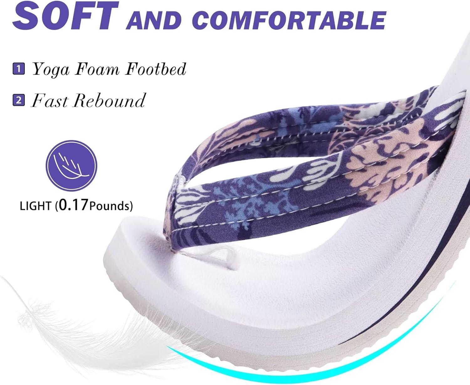 imageKuaiLu Womens Arch Support Flip Flops Ladies Comfort Lightweight Soft Yoga Mat Cushion Walking Thong SandalsPurple White
