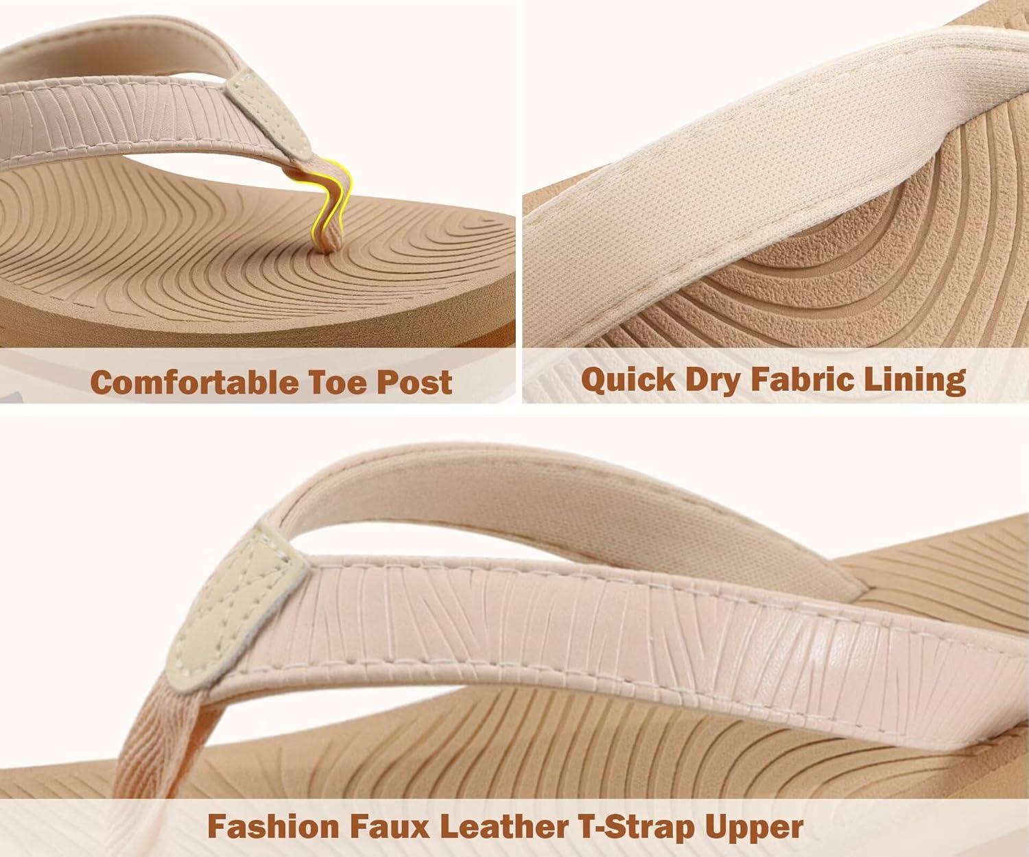 imageKuaiLu Womens Flip Flops Ladies Yoga Mat Platform Thong Sandals Dressy Womans Lightweight Summer Slip On Beach Flip Flop Sandles Soft Cushion Footbed Arch SupportBeige