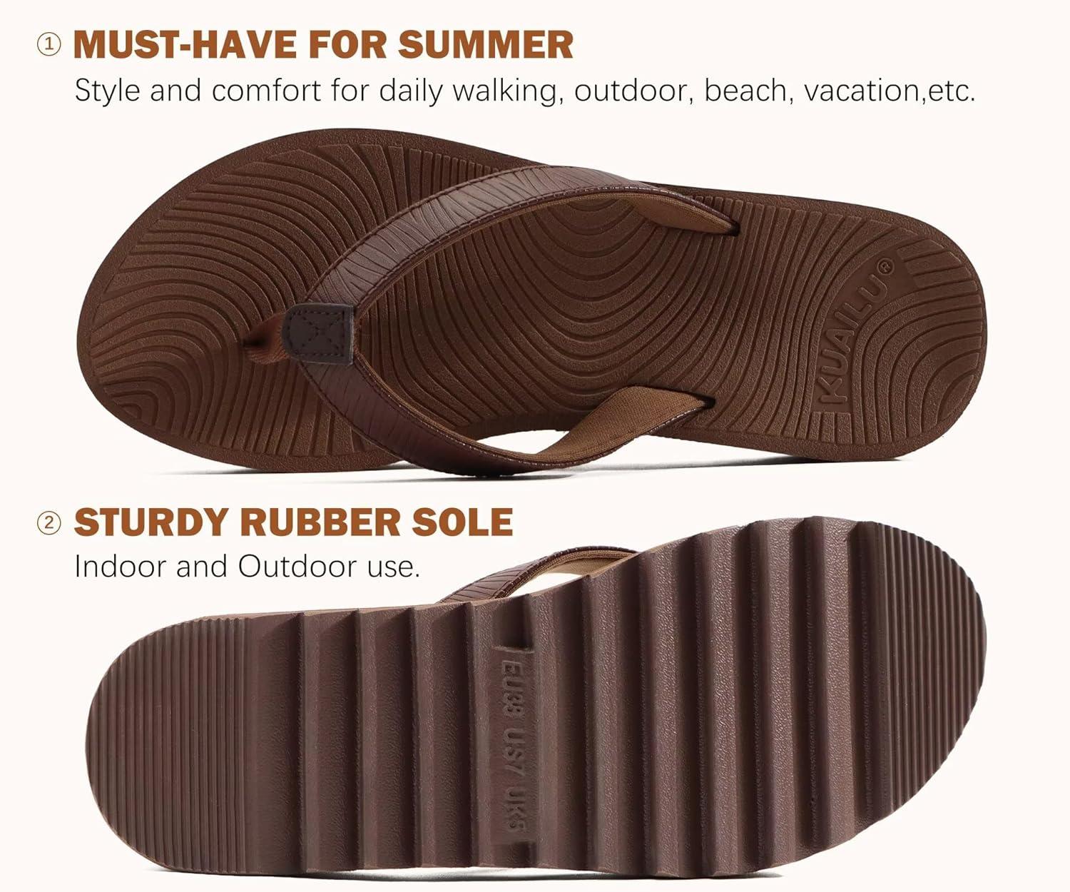 imageKuaiLu Womens Flip Flops Ladies Yoga Mat Platform Thong Sandals Dressy Womans Lightweight Summer Slip On Beach Flip Flop Sandles Soft Cushion Footbed Arch SupportDark Brown