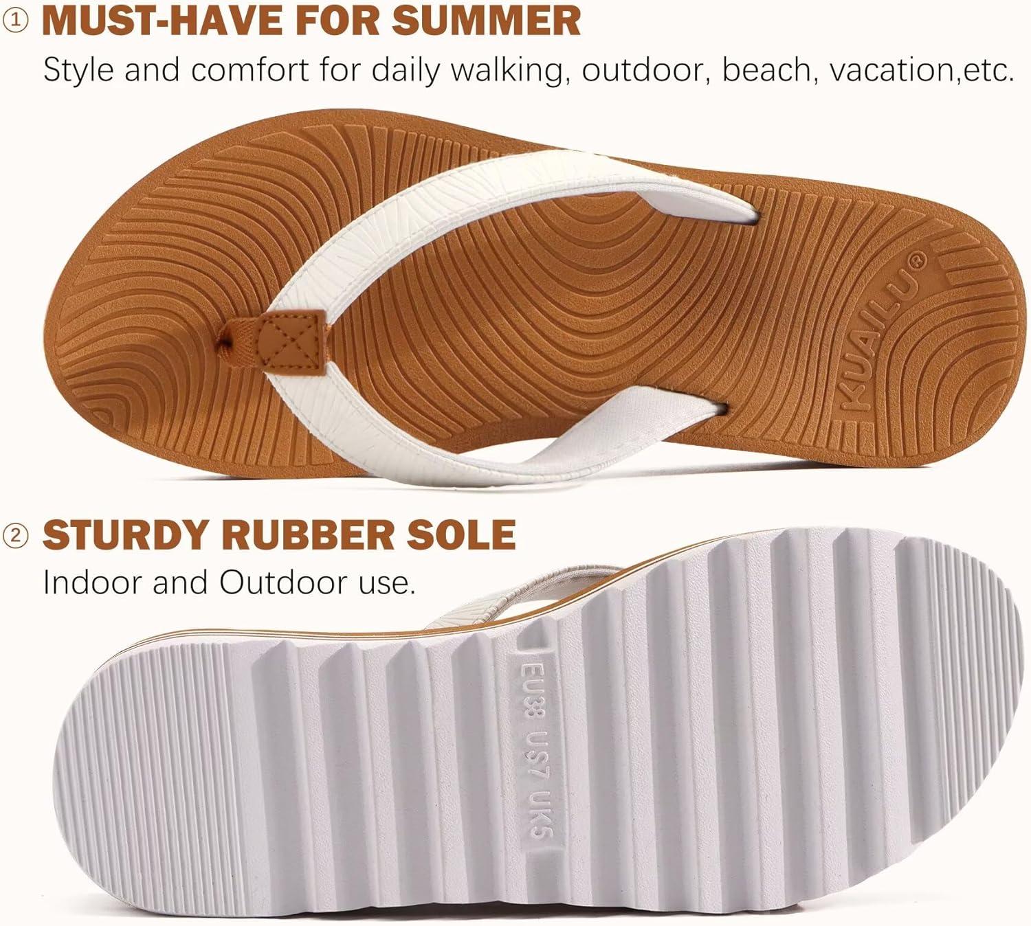 imageKuaiLu Womens Flip Flops Ladies Yoga Mat Platform Thong Sandals Dressy Womans Lightweight Summer Slip On Beach Flip Flop Sandles Soft Cushion Footbed Arch SupportWhite Khaki