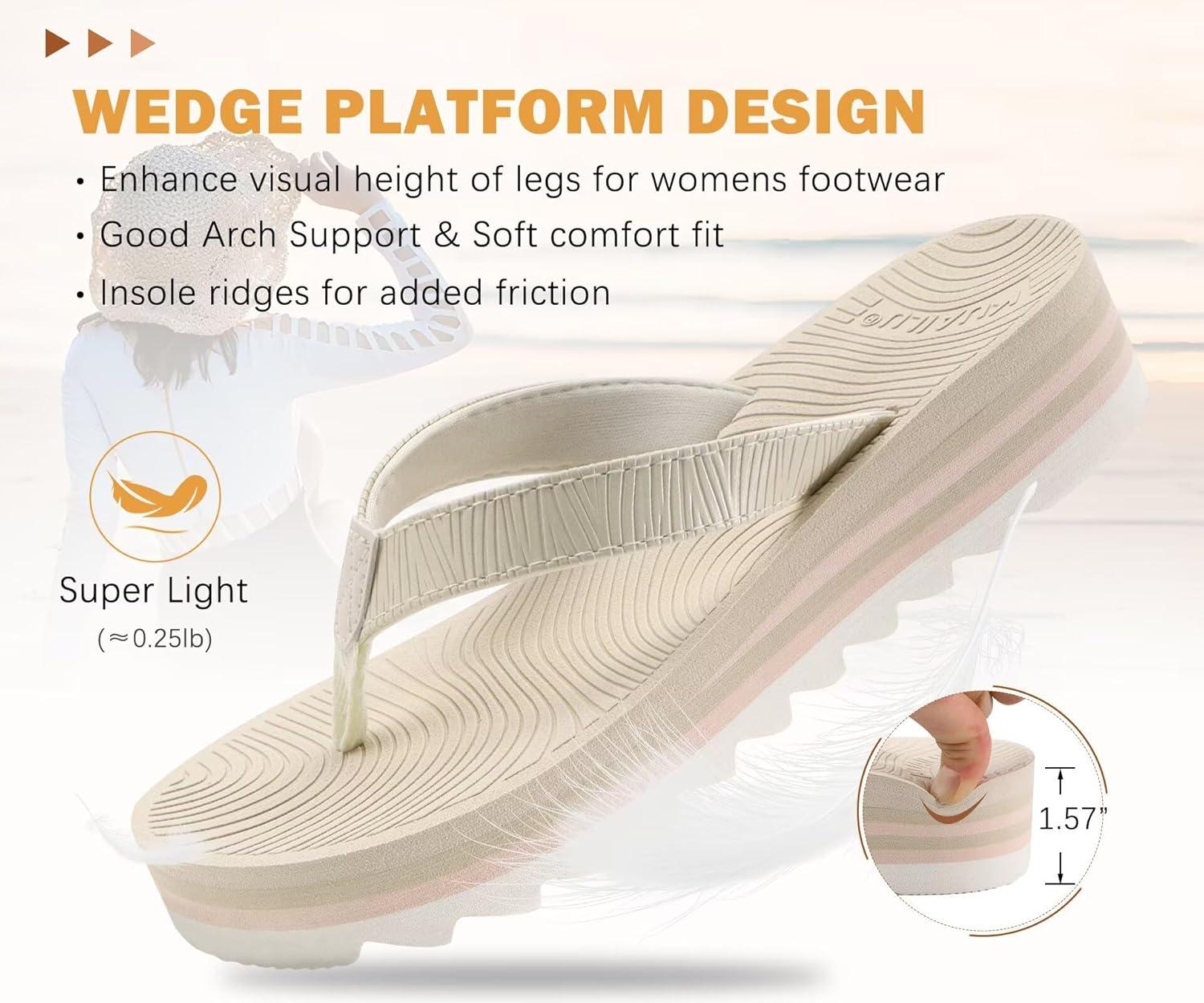 imageKuaiLu Womens Flip Flops Ladies Yoga Mat Platform Thong Sandals Dressy Womans Lightweight Summer Slip On Beach Flip Flop Sandles Soft Cushion Footbed Arch SupportOffwhite
