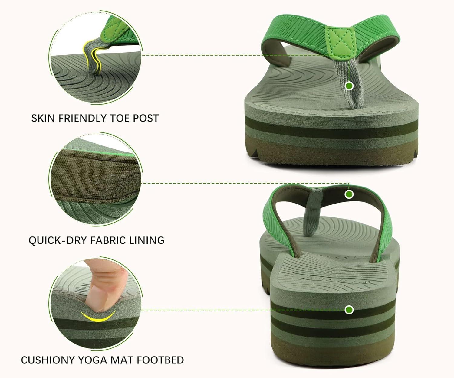 imageKuaiLu Womens Flip Flops Ladies Yoga Mat Platform Thong Sandals Dressy Womans Lightweight Summer Slip On Beach Flip Flop Sandles Soft Cushion Footbed Arch SupportGreen