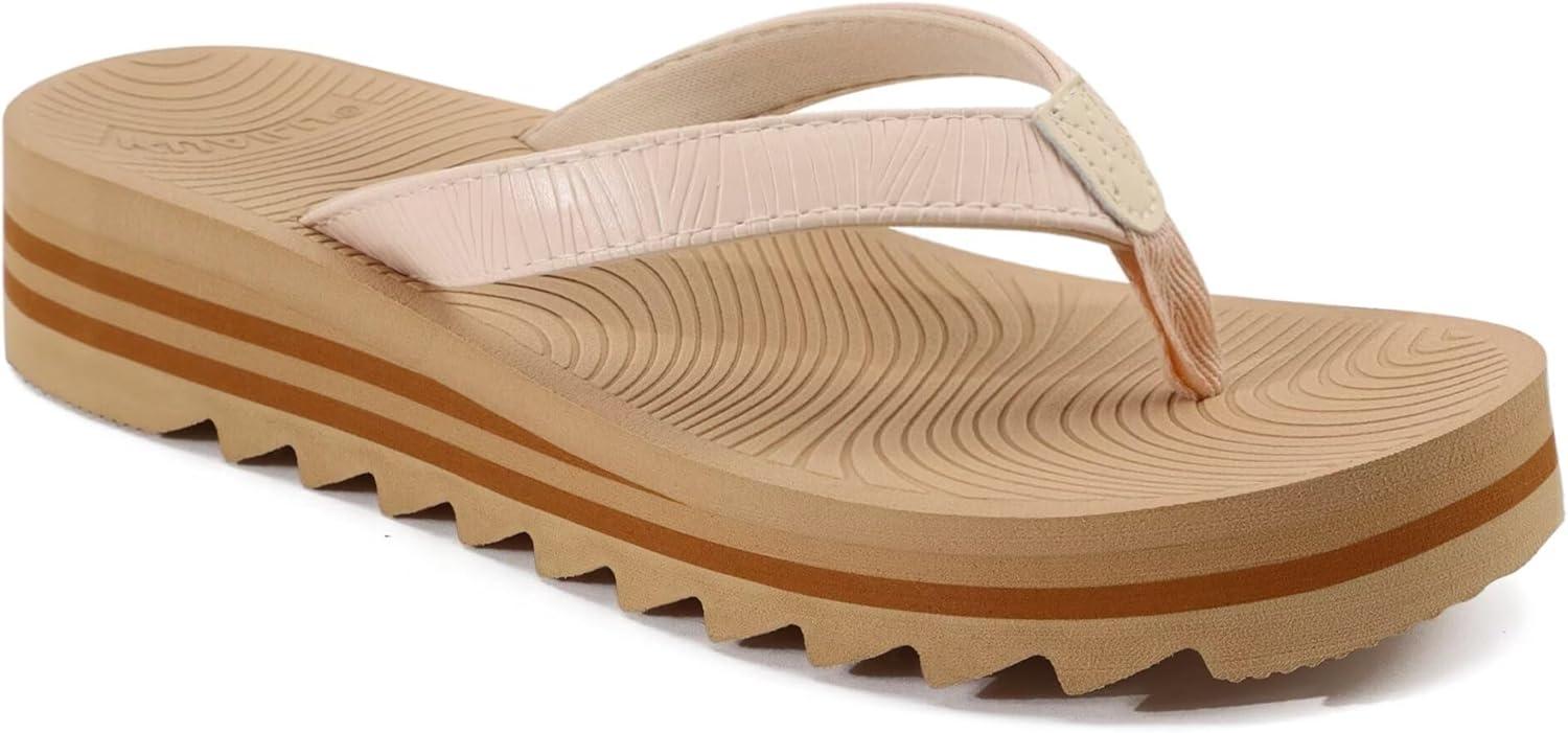 imageKuaiLu Womens Flip Flops Ladies Yoga Mat Platform Thong Sandals Dressy Womans Lightweight Summer Slip On Beach Flip Flop Sandles Soft Cushion Footbed Arch SupportBeige
