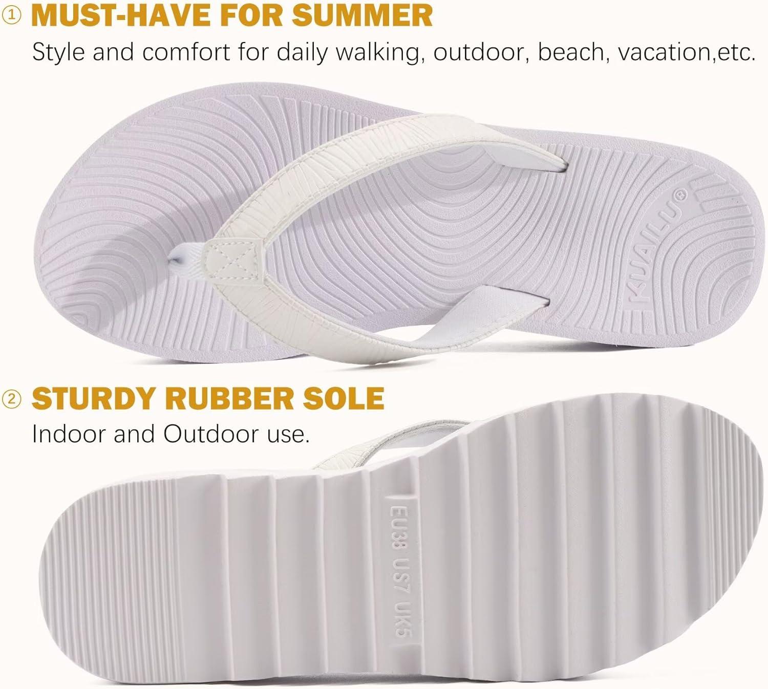 imageKuaiLu Womens Flip Flops Ladies Yoga Mat Platform Thong Sandals Dressy Womans Lightweight Summer Slip On Beach Flip Flop Sandles Soft Cushion Footbed Arch SupportAll White