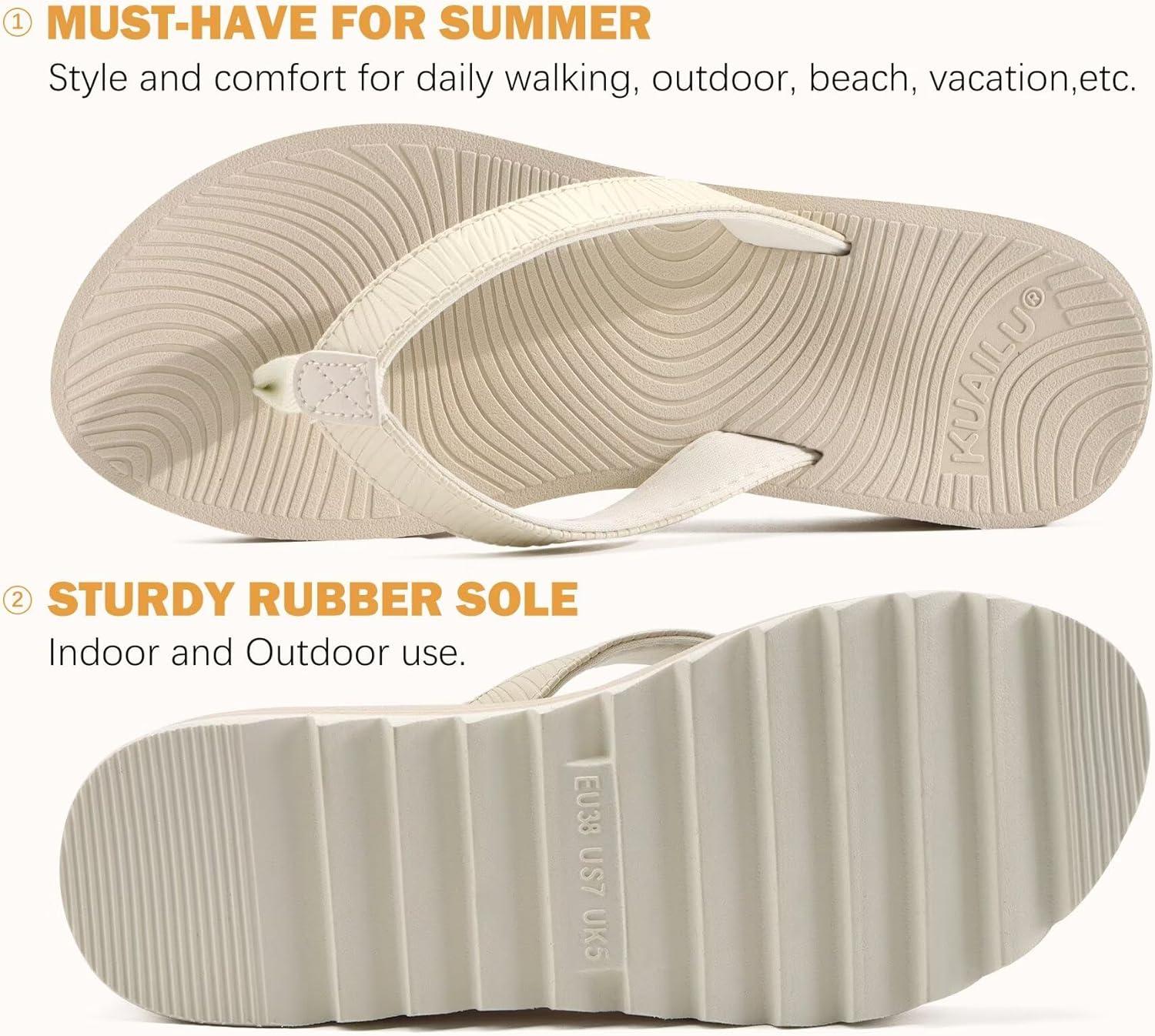 imageKuaiLu Womens Flip Flops Ladies Yoga Mat Platform Thong Sandals Dressy Womans Lightweight Summer Slip On Beach Flip Flop Sandles Soft Cushion Footbed Arch SupportOffwhite