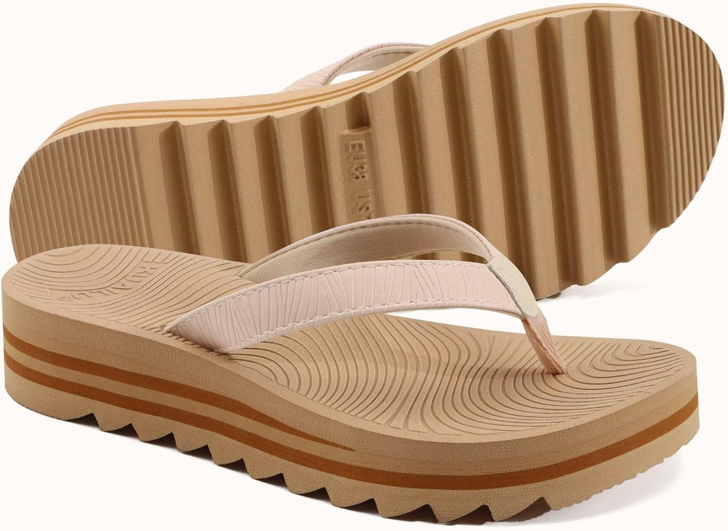 imageKuaiLu Womens Flip Flops Ladies Yoga Mat Platform Thong Sandals Dressy Womans Lightweight Summer Slip On Beach Flip Flop Sandles Soft Cushion Footbed Arch SupportBeige