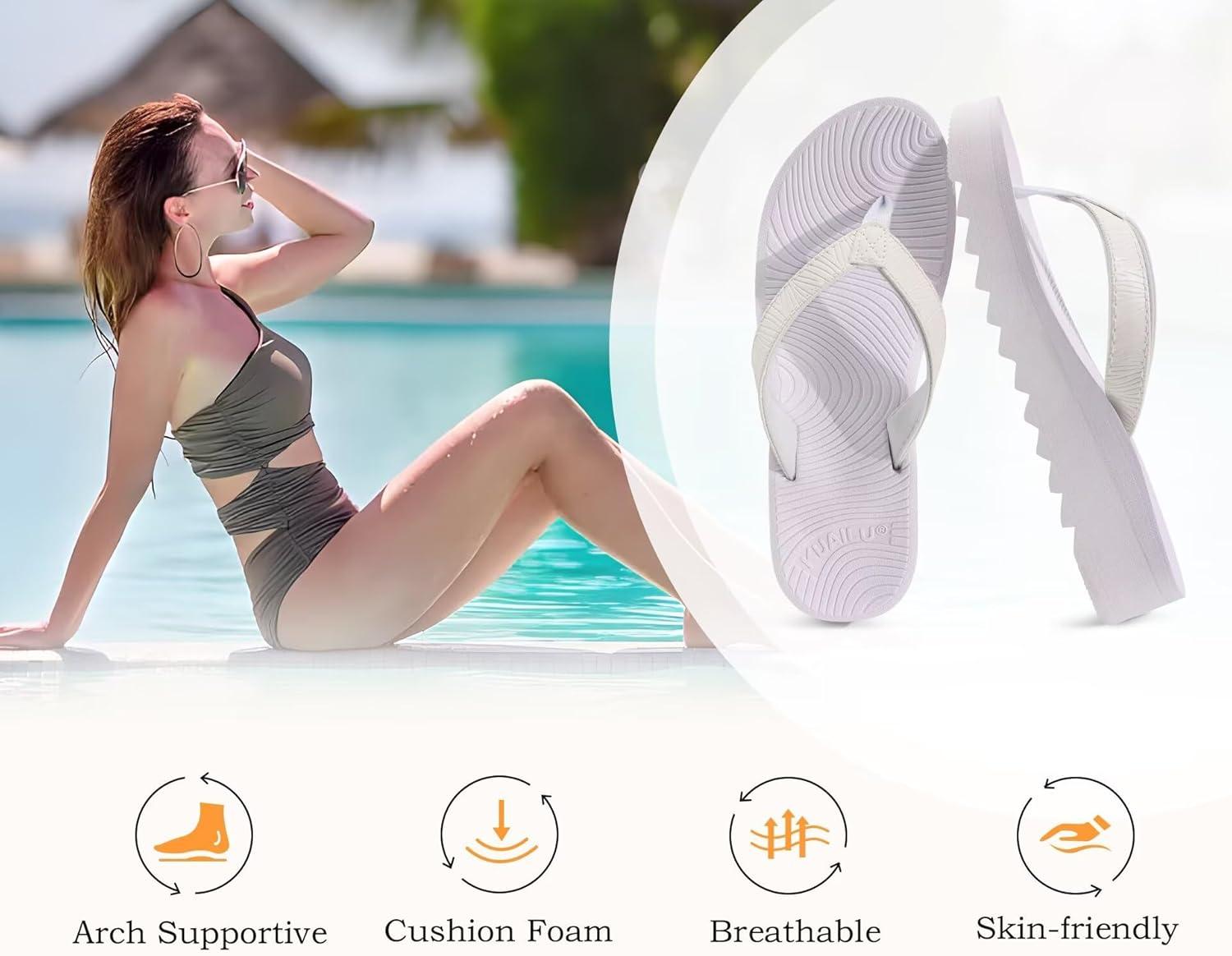 imageKuaiLu Womens Flip Flops Ladies Yoga Mat Platform Thong Sandals Dressy Womans Lightweight Summer Slip On Beach Flip Flop Sandles Soft Cushion Footbed Arch SupportAll White