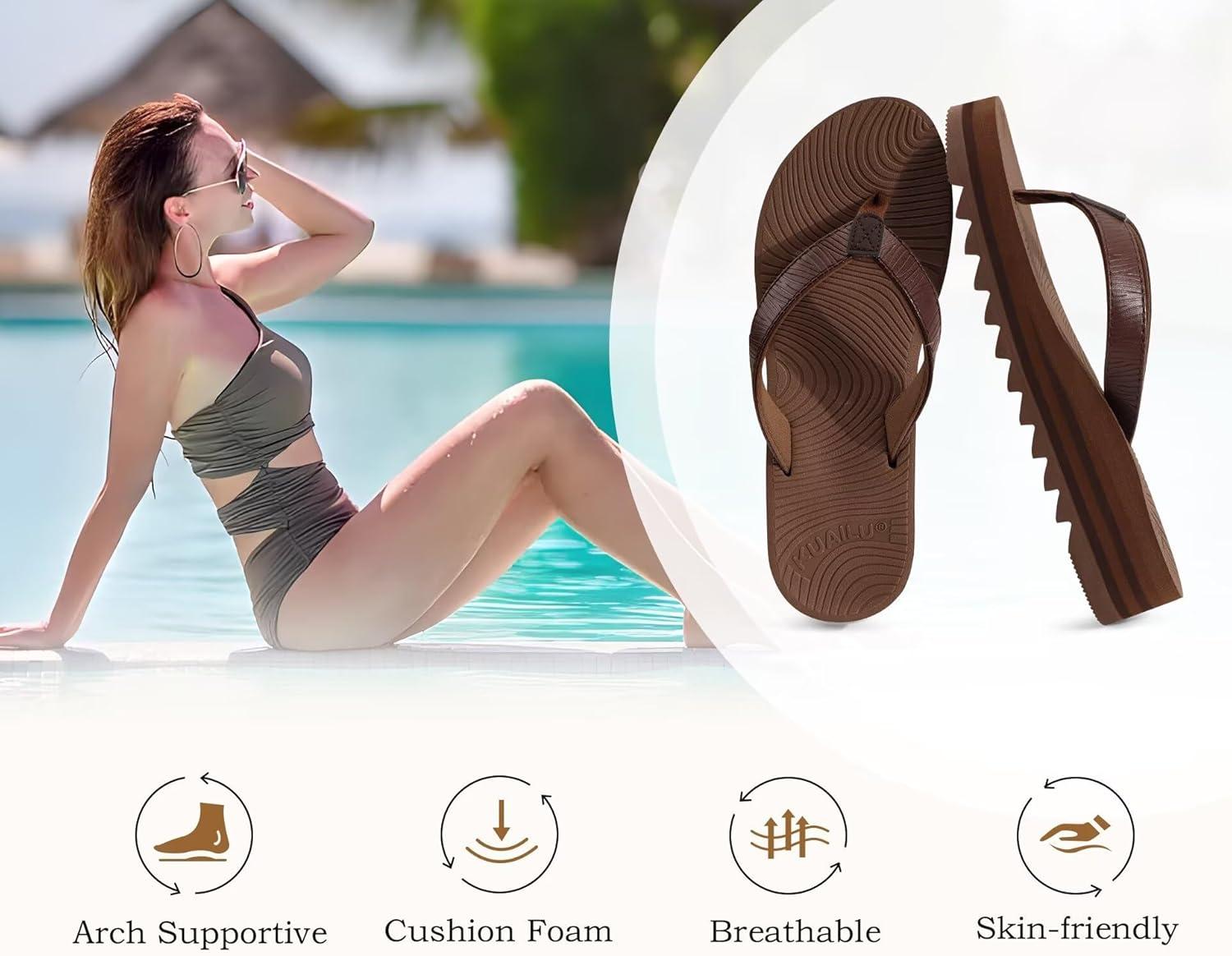 imageKuaiLu Womens Flip Flops Ladies Yoga Mat Platform Thong Sandals Dressy Womans Lightweight Summer Slip On Beach Flip Flop Sandles Soft Cushion Footbed Arch SupportDark Brown