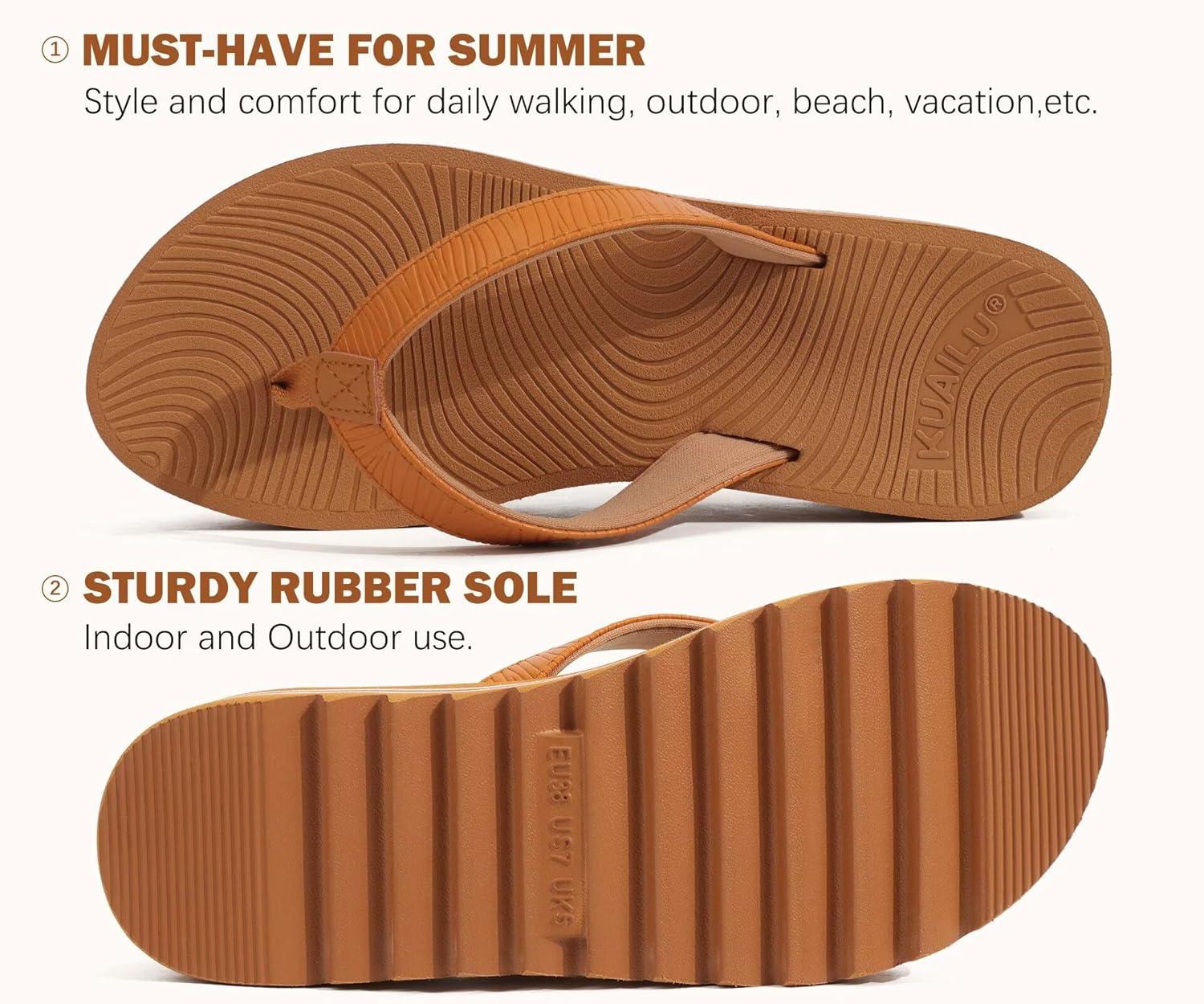 imageKuaiLu Womens Flip Flops Ladies Yoga Mat Platform Thong Sandals Dressy Womans Lightweight Summer Slip On Beach Flip Flop Sandles Soft Cushion Footbed Arch SupportKhaki