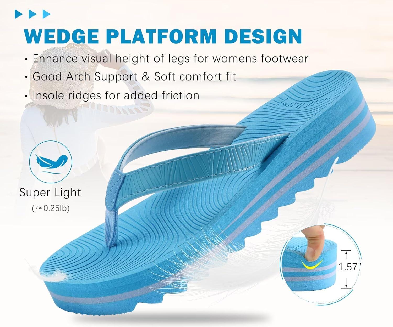 imageKuaiLu Womens Flip Flops Ladies Yoga Mat Platform Thong Sandals Dressy Womans Lightweight Summer Slip On Beach Flip Flop Sandles Soft Cushion Footbed Arch SupportSky Blue