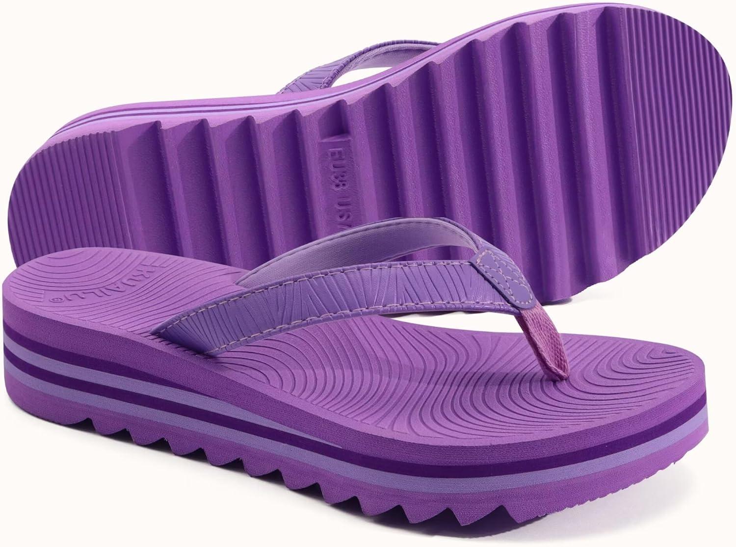 imageKuaiLu Womens Flip Flops Ladies Yoga Mat Platform Thong Sandals Dressy Womans Lightweight Summer Slip On Beach Flip Flop Sandles Soft Cushion Footbed Arch SupportPurple