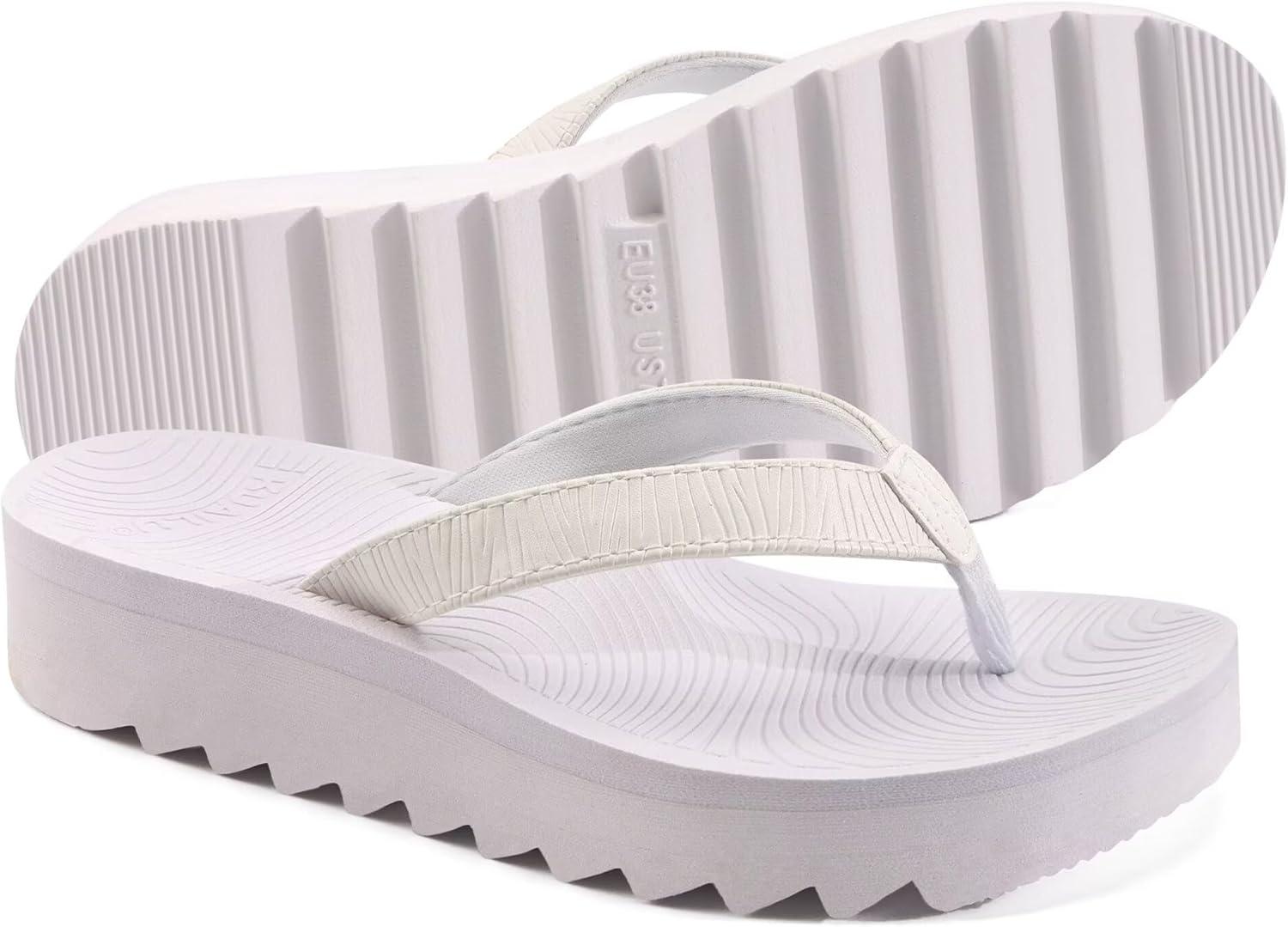 imageKuaiLu Womens Flip Flops Ladies Yoga Mat Platform Thong Sandals Dressy Womans Lightweight Summer Slip On Beach Flip Flop Sandles Soft Cushion Footbed Arch SupportAll White